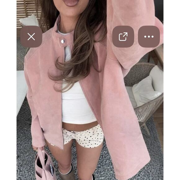 Vintage Blush Pink 100% Suede Leather Jacket Patina Small - Picture 9 of 13